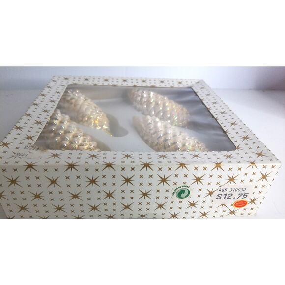 Vintage White Glass Pinecone Ornaments West Germany Set of 4 - Picture 4 of 6